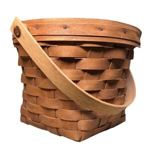 Vintage Longaberger Basket 1980s Handle 8” Handmade with Liner Farmhouse